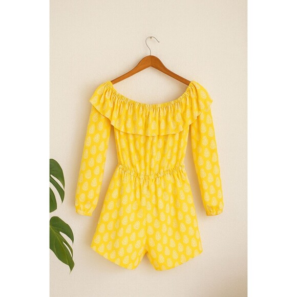 Michael Kors Pants - Michael Kors Women’s S Yellow Boho Ruffle Off Shoulder Romper Long Sleeve Casual